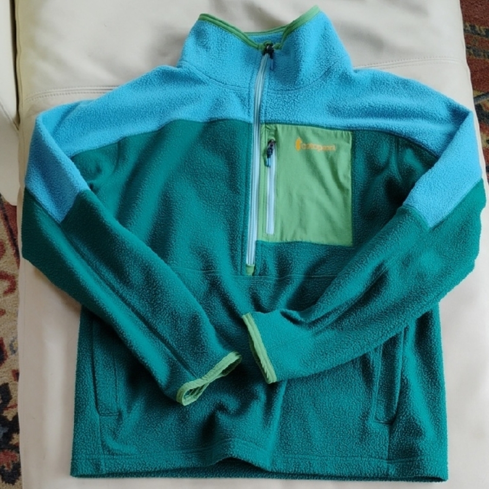 Cotopaxi Green and Blue Fleece Sweater with Quarter-Zip
